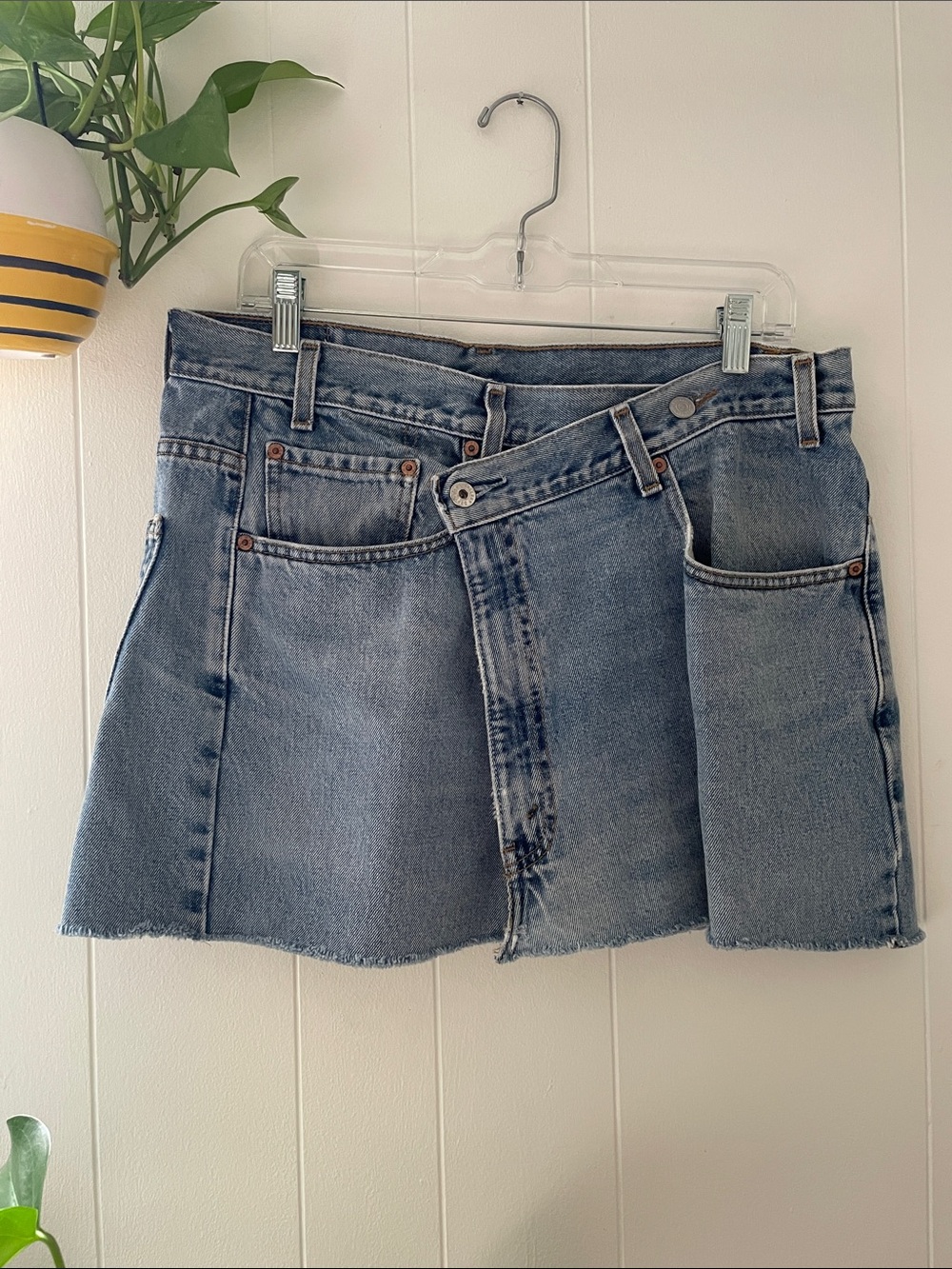 RCYCLD Cross Closure Mini Levi’s Denim Skirt Reworked